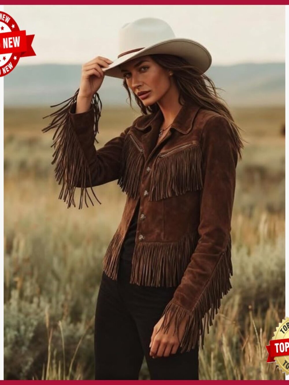 Small Faux Suede Fringe Jacket Western Cowgirl Style Polyester Blend - Picture 2 of 4